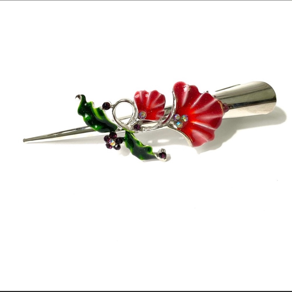 Updo Alligator Hair Clip Red Flower 5”